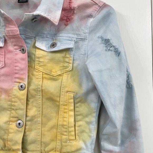 Redfox spring Rainbow Tie Dye Casual Denim Jacket - Picture 6 of 7
